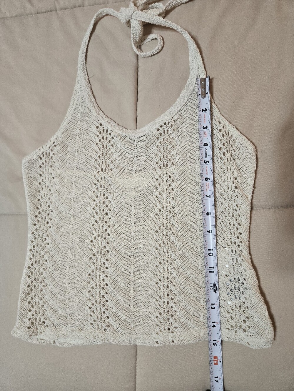 H&M Cream Pointelle Crochet Knit Halter Backless Top S - Picture 11 of 12